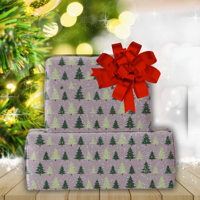 Papier Cadeau Neige mignonne et arbres de Noël verts (Créateur téléchargé)