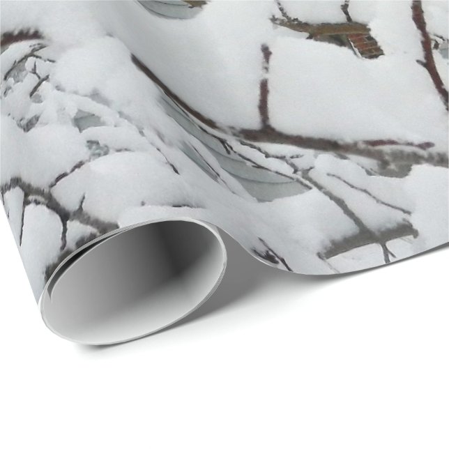 Papier Cadeau NEIGE SUR le papier d'emballage de BRANCHES (Coin rond)