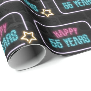 Papier Cadeau Neon 55th Birthday Marquee On Brick Wrapping Paper