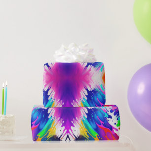 Papier Cadeau Neon, Faux Glow in the Dark, Paint Splatter