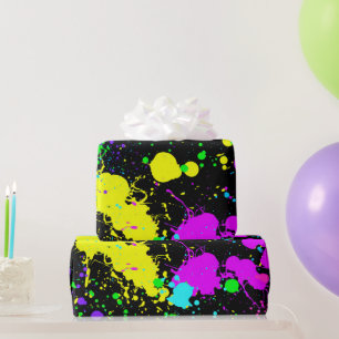 Papier Cadeau Neon, Faux Glow in the Dark, Paint Splatter
