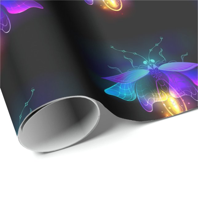 Papier Cadeau Neon Firefly sur noir (Coin rond)