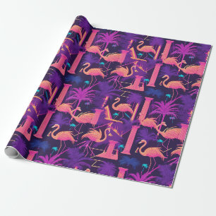 Papier Cadeau Neon Flamant rose rose Palmiers Vaporwave Esthétiq