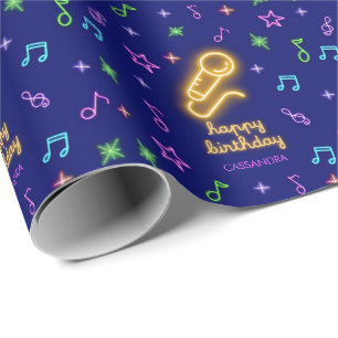 Papier Cadeau Neon Glow Singing Karaoke Nom Anniversaire