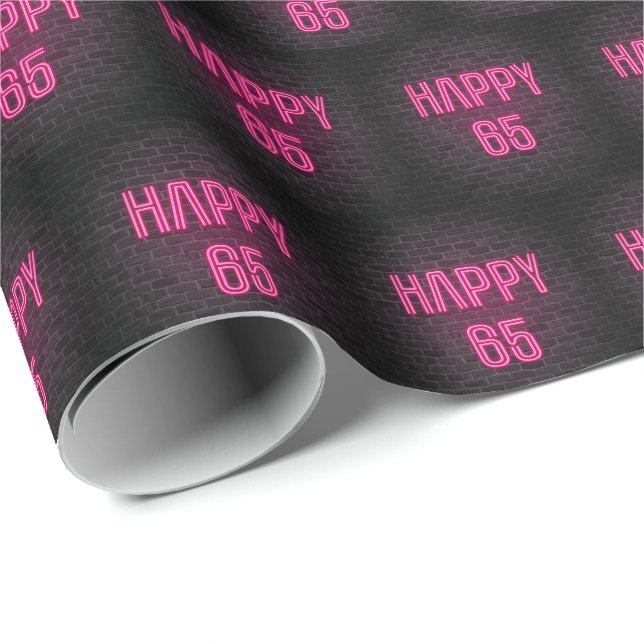 Papier Cadeau Neon Pink Marquee pour 65e anniversaire (Coin rond)