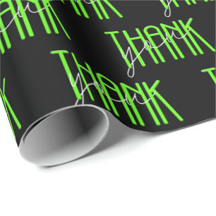 Papier Cadeau néon vert et blanc signe merci
