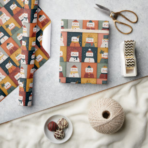 Papier Cadeau Neuf bonhommes de neige colorés motif de vacances
