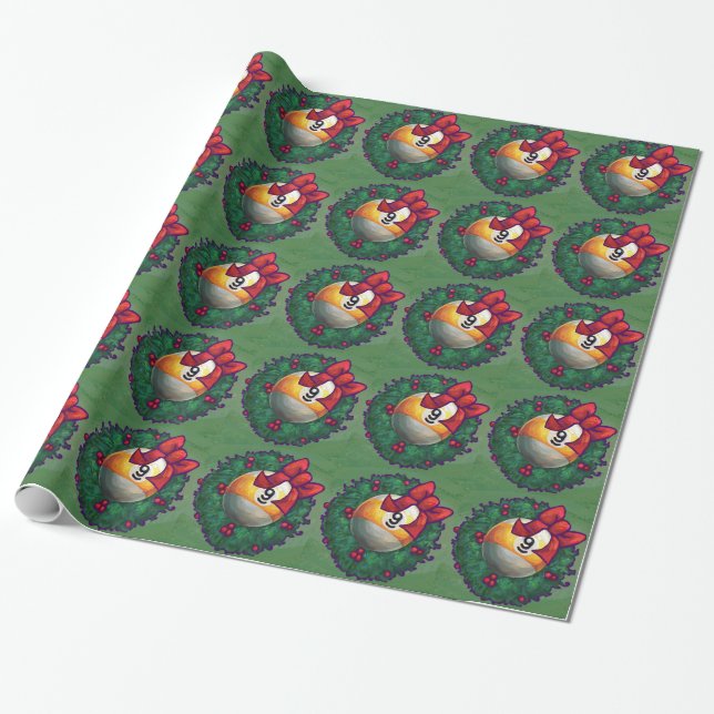 Papier Cadeau Neuf boule dans la couronne Motif sur vert (Déroulé)
