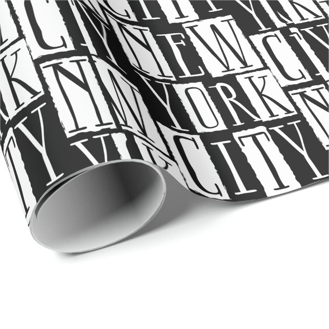Papier Cadeau New York City Manhattan noir et blanc déco chic (Coin rond)