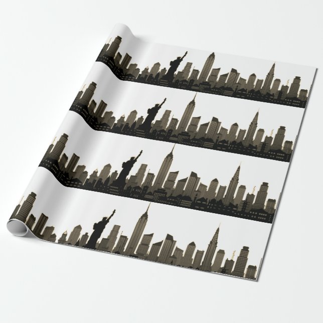 Papier Cadeau New York Skyline Black Big Apple Modern City (Déroulé)