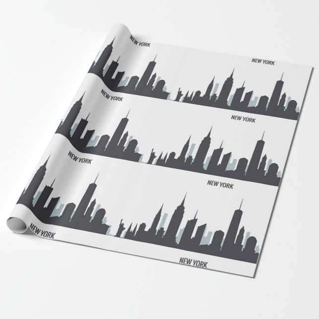 Papier Cadeau New York Skyline Black Big Apple Modern City Wrapp (Déroulé)
