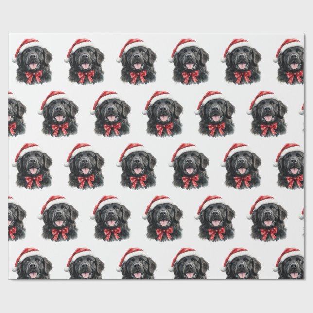 Papier Cadeau Newfoundland Dog with Santa Hat (Plat)