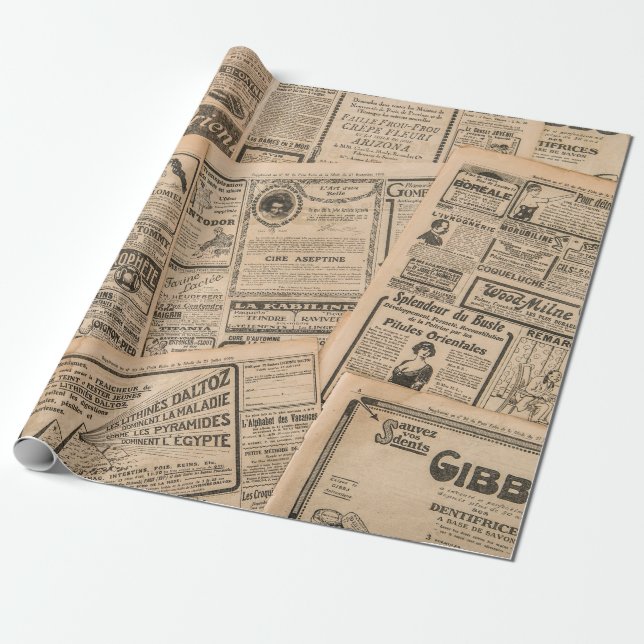Papier Cadeau Newspaper pages with antique advertising. Vintage  (Déroulé)