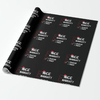 Papier Cadeau Nice Naughty Je jure J'Ai Essayé Liste de Noël Drô