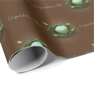 Papier Cadeau Nid d'oiseau avec Oeuf Bleu Speckled Brown foncé P