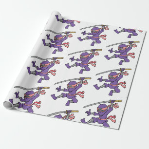 Papier Cadeau Ninja sautant pourpre personnalisable
