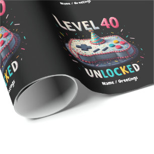 Papier Cadeau Niveau 40 Déverrouillé Style de jeu 40e anniversai