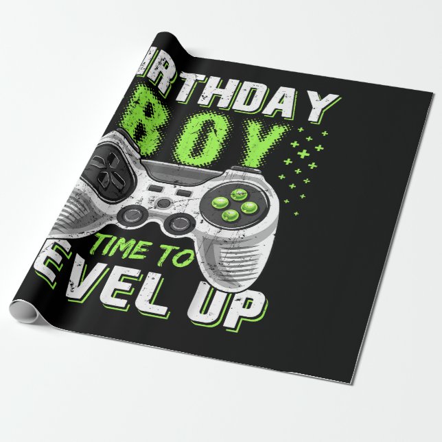 Papier Cadeau Niveau Up Anniversaire Jeu vidéo pour garçon (Déroulé)