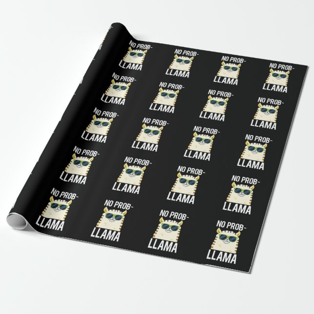Papier Cadeau No-Prob-Llama Drôle Cool Llama Pun Dark BG (Déroulé)