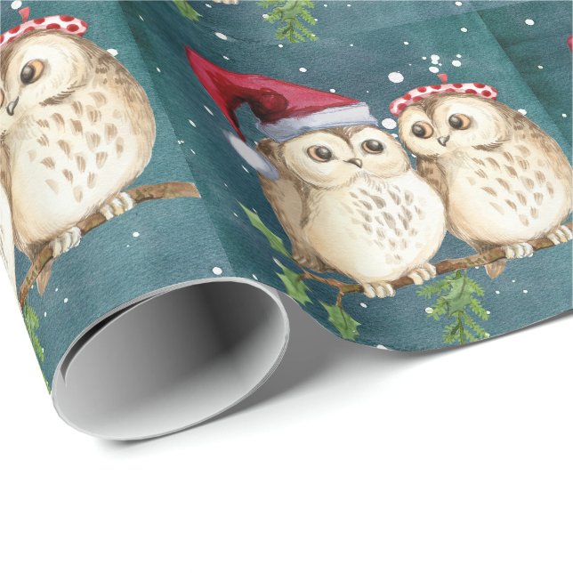 Papier Cadeau Noël à la chouette Père Noël (Coin rond)