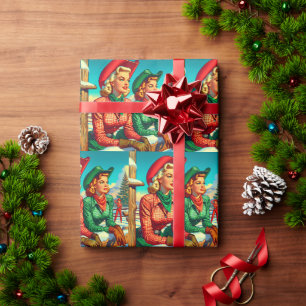 Papier Cadeau Noël à la cowgirl de style vintage