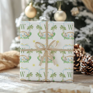 Papier Cadeau Noël à l'aquarelle Blason Monogramme de la Nativit