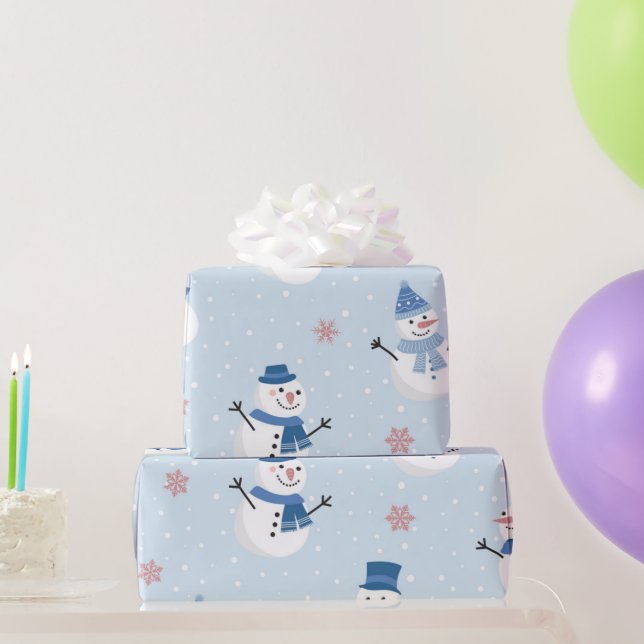 Papier Cadeau Noël à l'aquarelle Bonhommes de neige mignons Art (Cadeaux de fête)