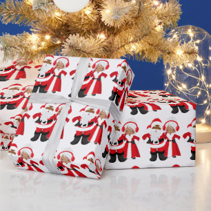 Papier Cadeau Noël Africain Américain Père Noël Mme Claus