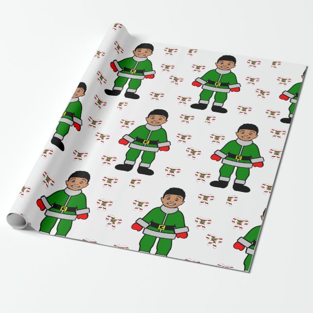 Papier Cadeau Noël Afro Boy Kid Cute Elf (Déroulé)