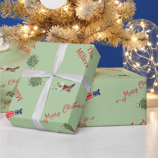 Papier Cadeau Noël Arbre cacao Jouets Cheval Jouets Famille vert (Vacances)