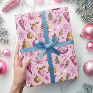 Papier Cadeau Noël Arbre Hot Rose Gold