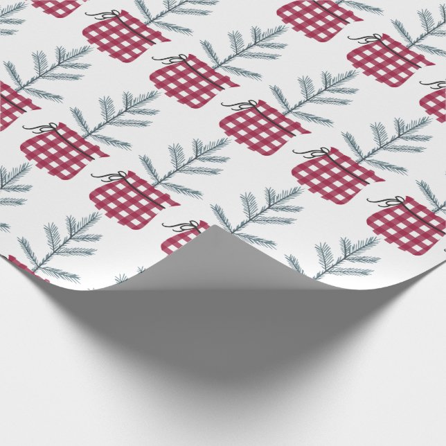 Papier Cadeau Noël Arbre Rouge Buffle rouge Chèque Plaid (Coin)
