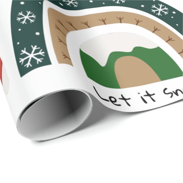 Papier Cadeau Noël Arc-en-ciel laissez neiger (Coin rond)