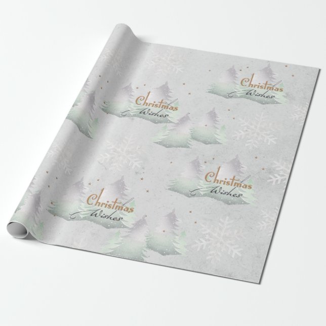 Papier Cadeau Noël Argent Souhaite À feuillage persistant Arbre  (Déroulé)