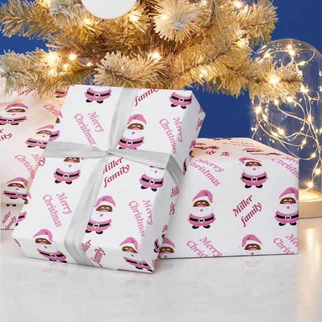 Papier Cadeau Noël au Père Noël Africain-Américain Rose (Vacances)