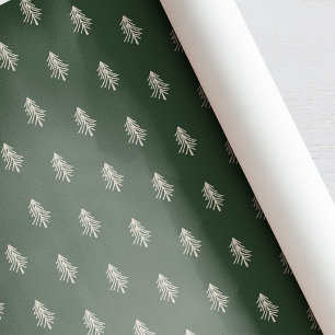 Papier Cadeau Noël aux arbres de pin verts et beige rustiques