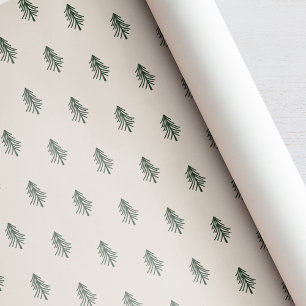 Papier Cadeau Noël aux arbres de pin verts et beige rustiques
