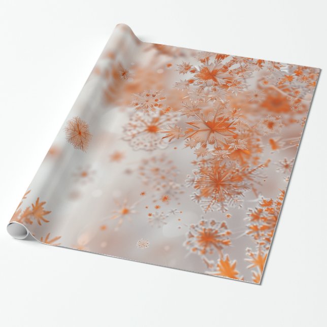 Papier Cadeau Noël aux flocons de neige orange (Déroulé)