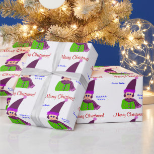Papier Cadeau Noël aux yeux bleus de fille de casquette de prun