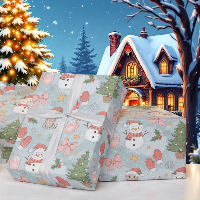 Papier Cadeau Noël avec Chats Snowmen Cookies & Lait (Créateur téléchargé)