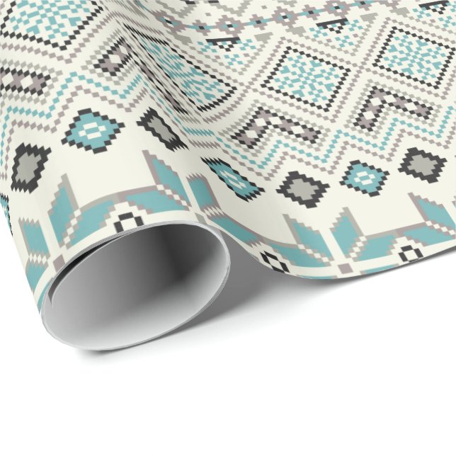 Papier Cadeau Noël aztèque en bronze turquoise de renne de (Coin rond)