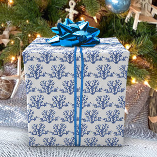 Papier Cadeau Noël Beach Marine Bleu Blanc Corail Motif