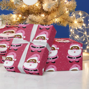 Papier Cadeau Noël beau rose Afro-Américain Père Noël