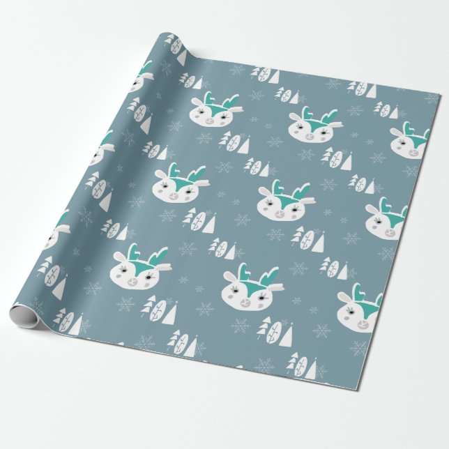 Papier Cadeau Noel Blanc Cute Reindee (Déroulé)