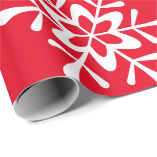 Papier Cadeau Noël blanc Flocon de neige rouge Barrière