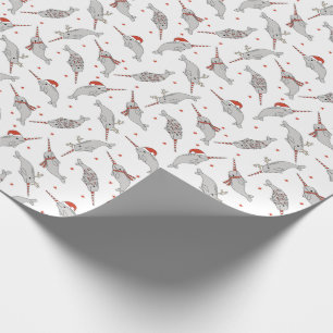 Papier Cadeau Noel blanc Narwhal