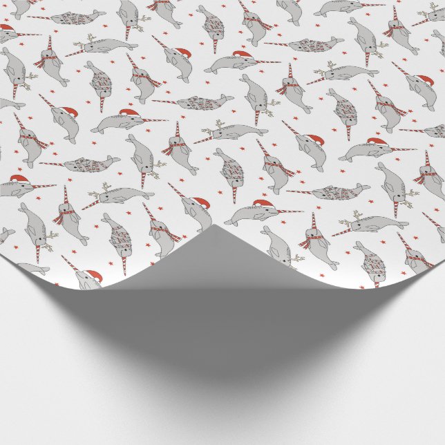 Papier Cadeau Noel blanc Narwhal (Coin)