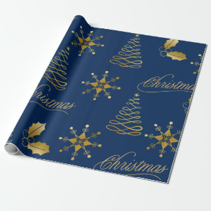 Papier Cadeau Noël bleu doré