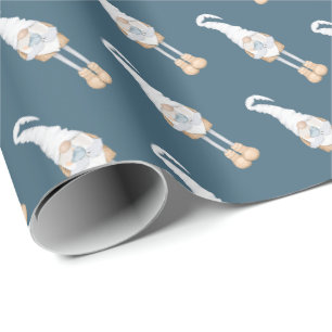 Papier Cadeau Noël bleu Gnome Noël Fêtes de Noël