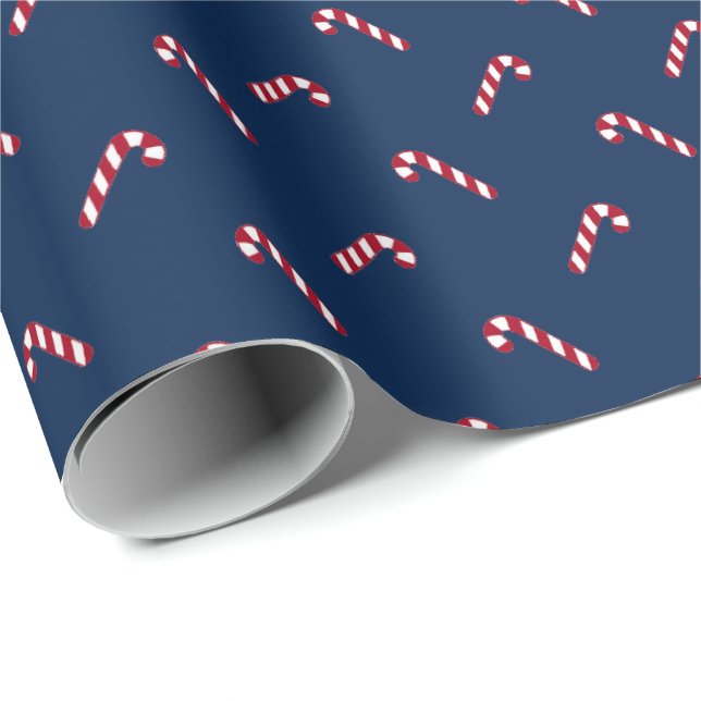 Papier Cadeau Noël bleu marine rouge mignon sucre de canne motif (Coin rond)